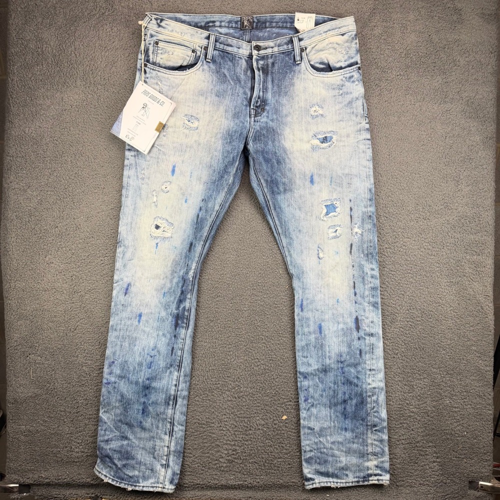 PRPS Demon Slim Fit Mid Rise Distressed Blue Jeans Mens Size 40 Paint Splatter